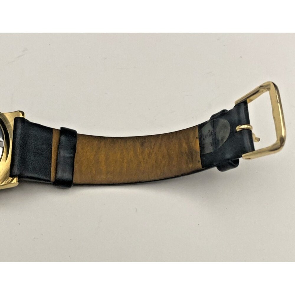 Le Chateau Womens Diamond 18k Gold Plated Watch Black Leather New Battery Works - Picture 7 of 9